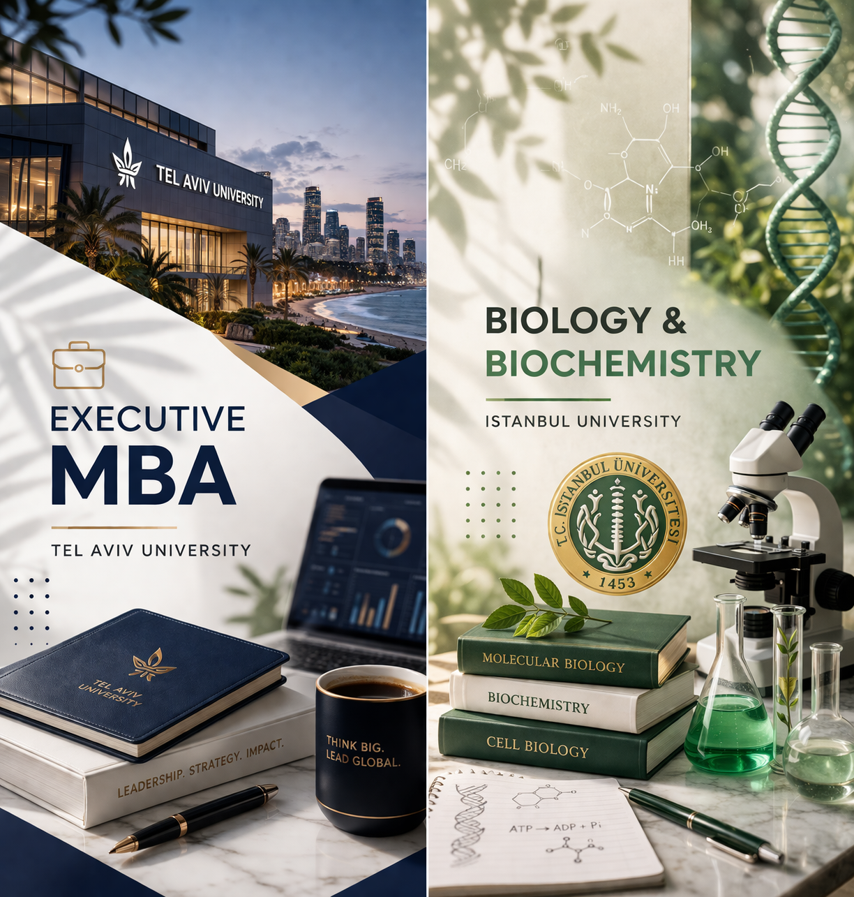Executive MBA at Tel Aviv University and Biology & Biochemistry at Istanbul University